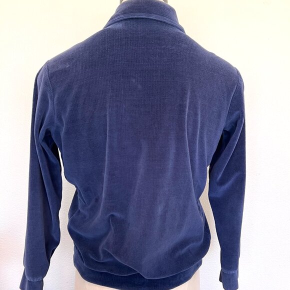 90's Velour Polo Style Shirt - Joel - Navy Long Sleeve - Size Medium - Picture 7 of 10